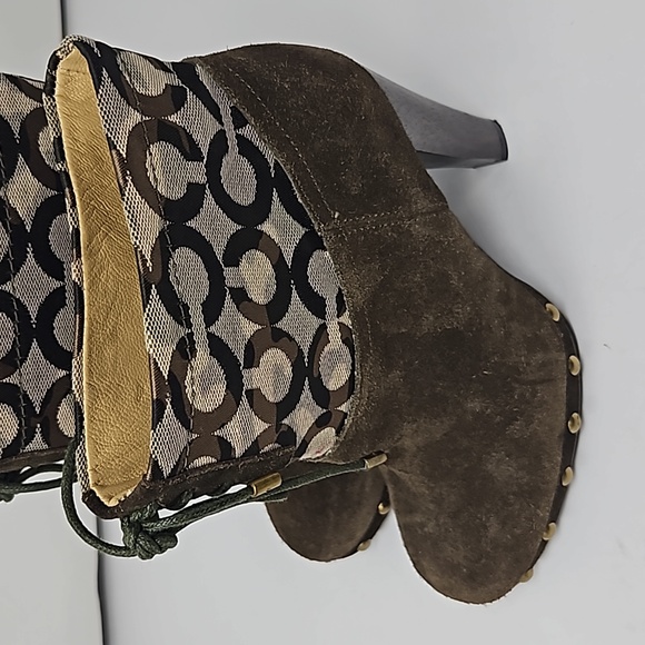 Coach Ediva Leather Stud Canvas Drawstring Ankle Boots Size 6 - Picture 3 of 15